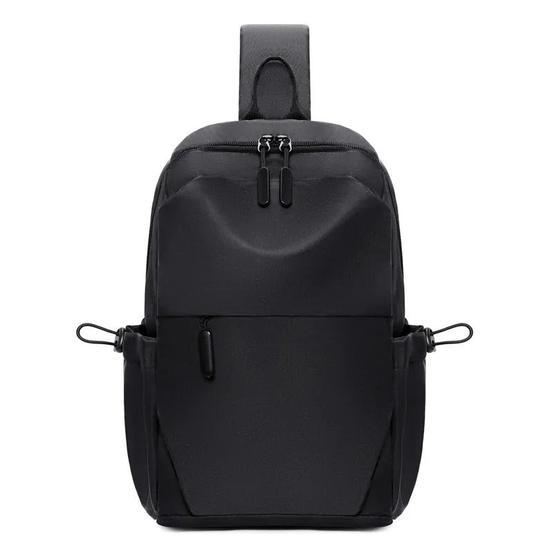Men's grey lightweight chest bag showing shoulder strap and front compartment