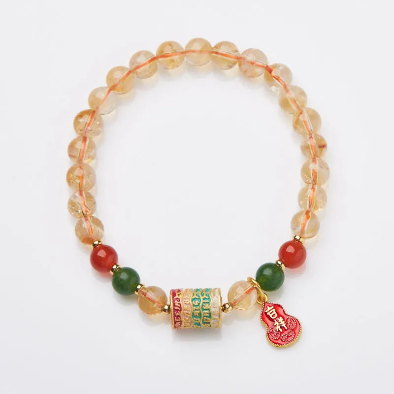 Hand-woven citrine five sutra bracelet with 6mm gemstones and geometric patterns