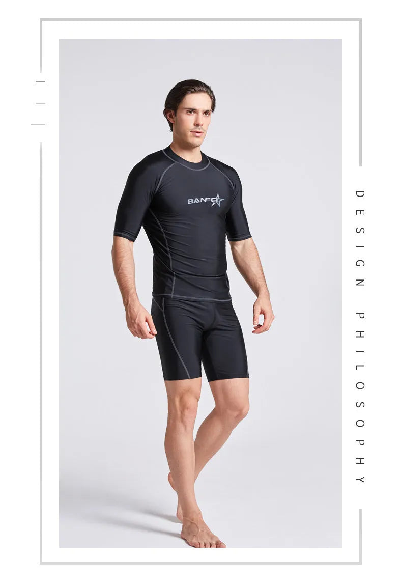 Men's quick-drying half sleeve swimsuit set for snorkeling and surfing in nylon fabric