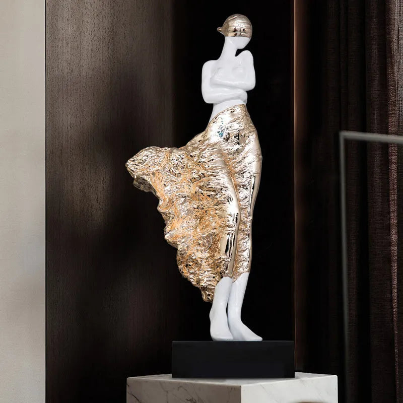 48cm tall modern minimalist resin sculpture ornament in rose gold or silver finish.