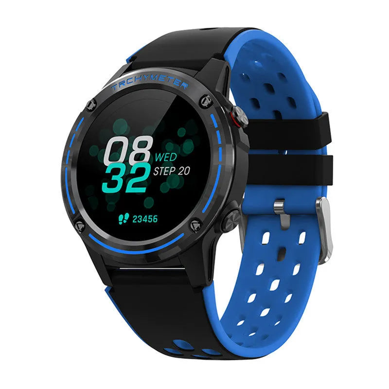 Smart sports watch with 1.3 inch screen and silicone strap in blue black green or silver grey