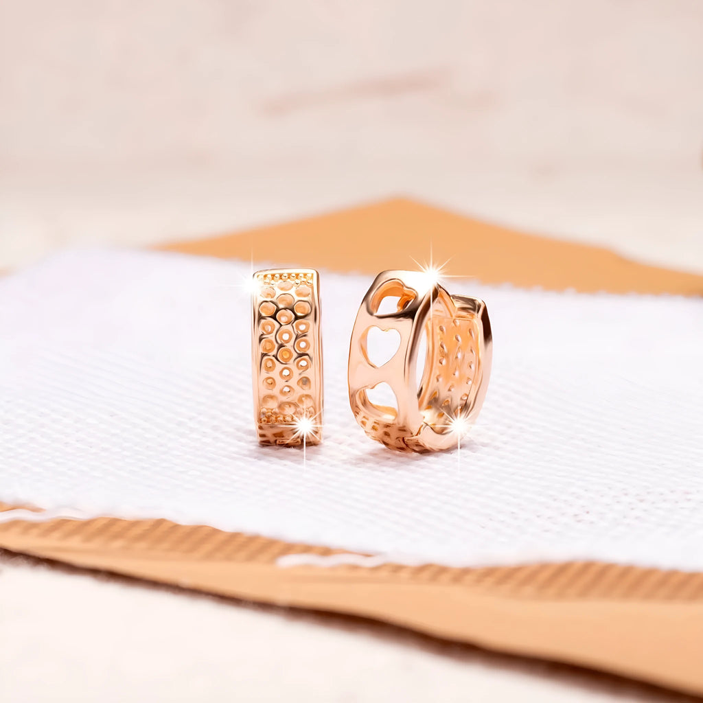 Rose gold hollowed heart earrings with circular outline for women