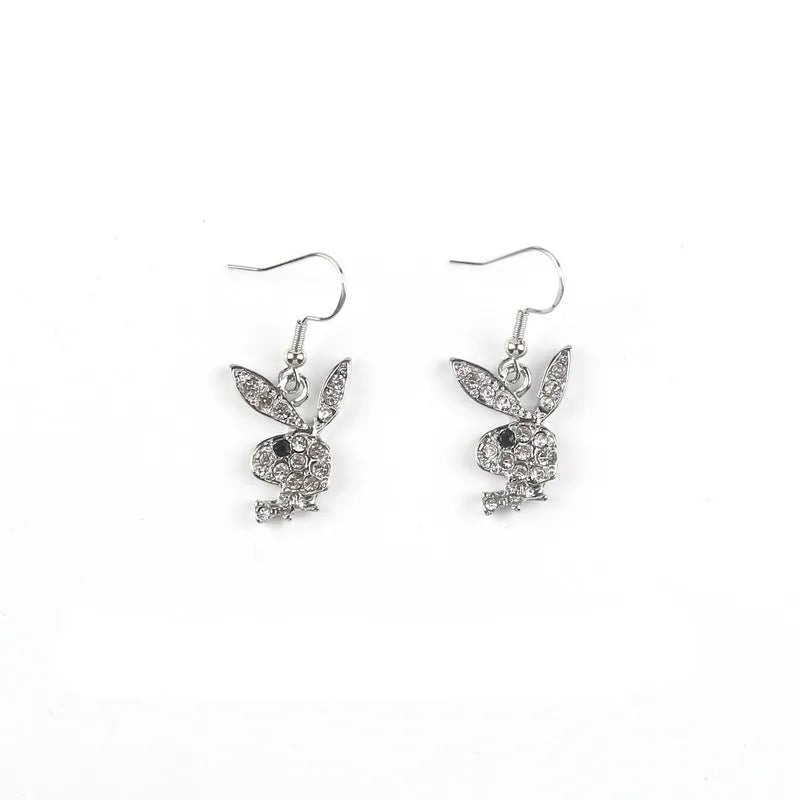 Cute rabbit-shaped stud earrings in silver, pink, and gold colour options.