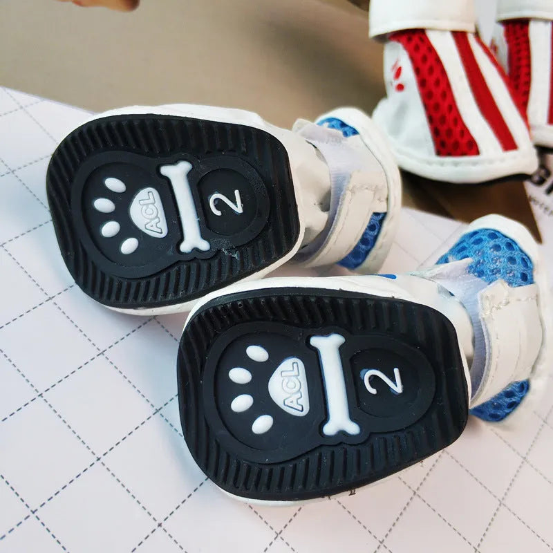 Blue zipper dog shoes for small dogs with non-slip soles