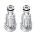 Transparent plastic water inlet joint for Karcher pressure washers, showing 3cm diameter.