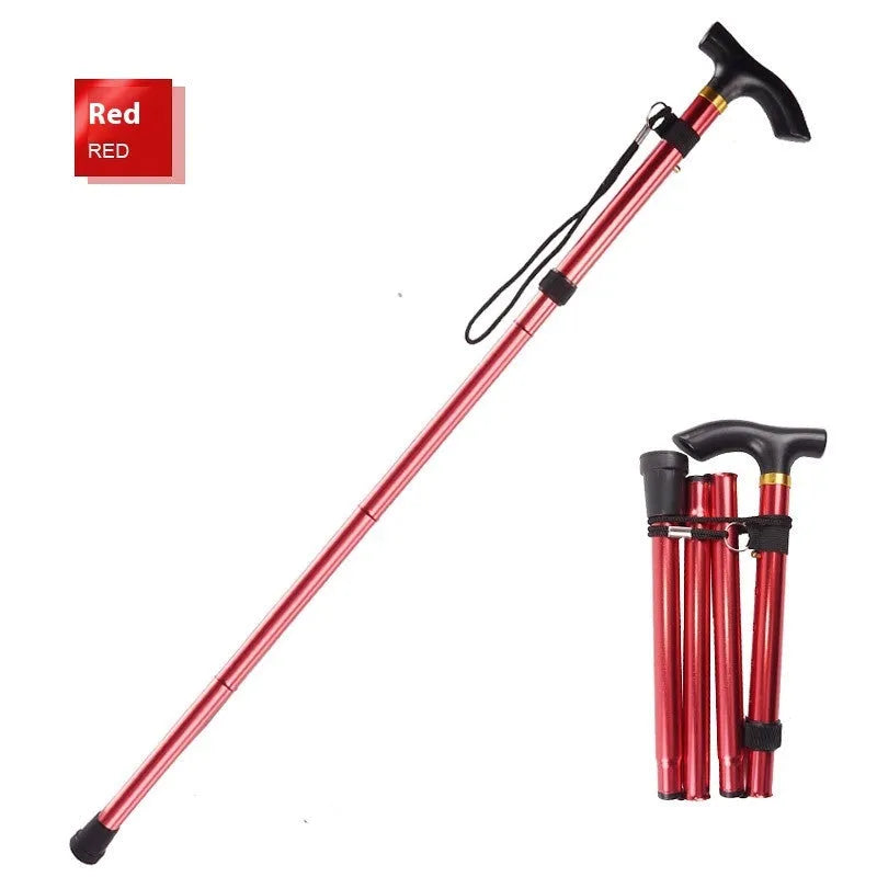 Aluminium alloy folding walking cane with adjustable 85-95cm height and non-slip handle