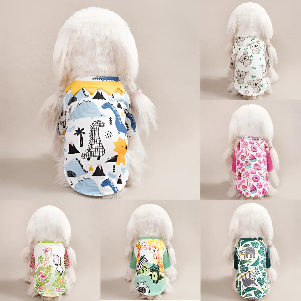 Printed casual polyester t-shirt for a small dog, showing one of six available colour designs.