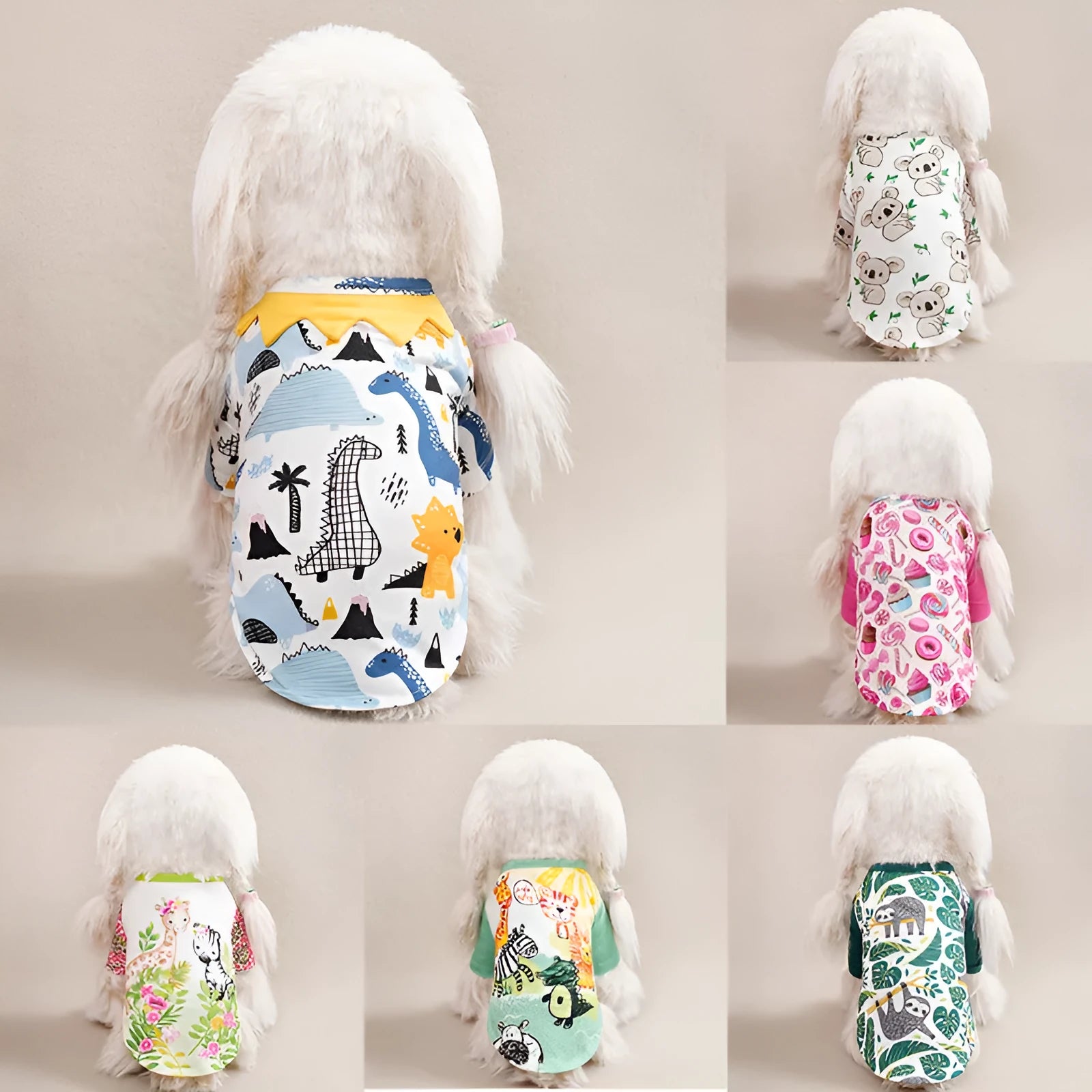 Printed casual polyester t-shirt for a small dog, showing one of six available colour designs.