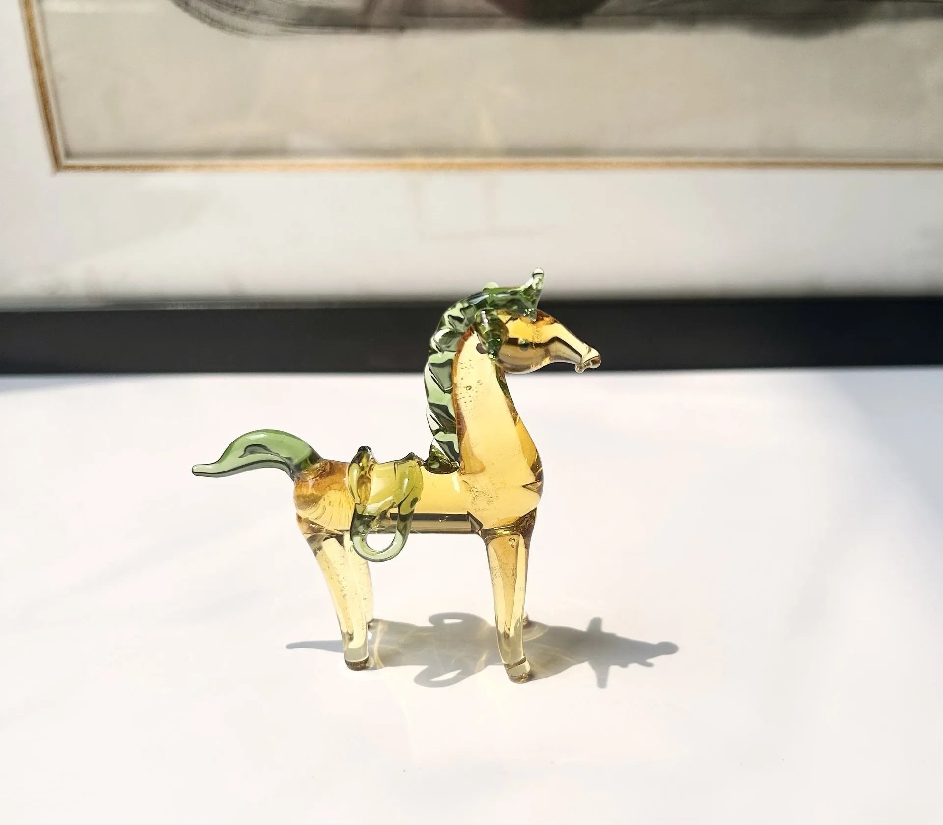 Brown and white coloured glaze handmade horse sculpture modern office decoration