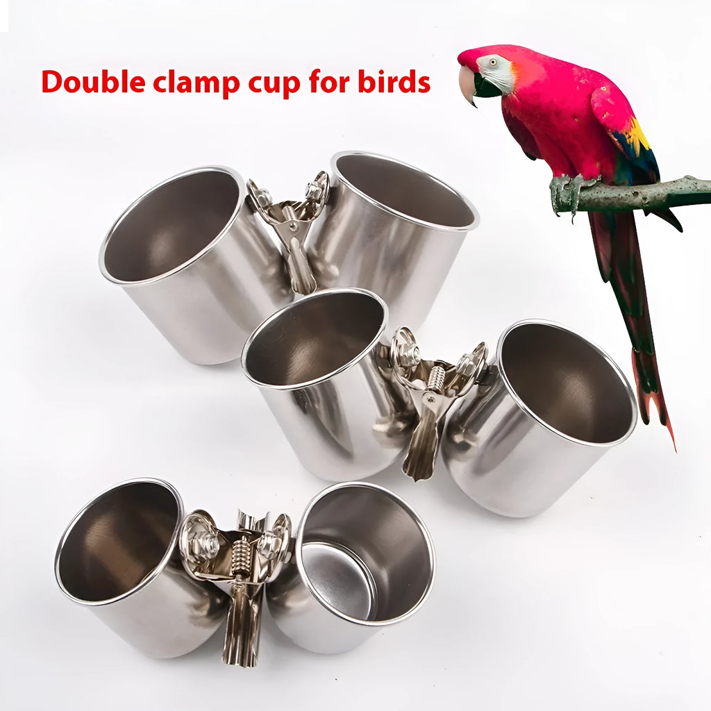 Stainless steel birdcage food container outdoor feeder in natural metal colour