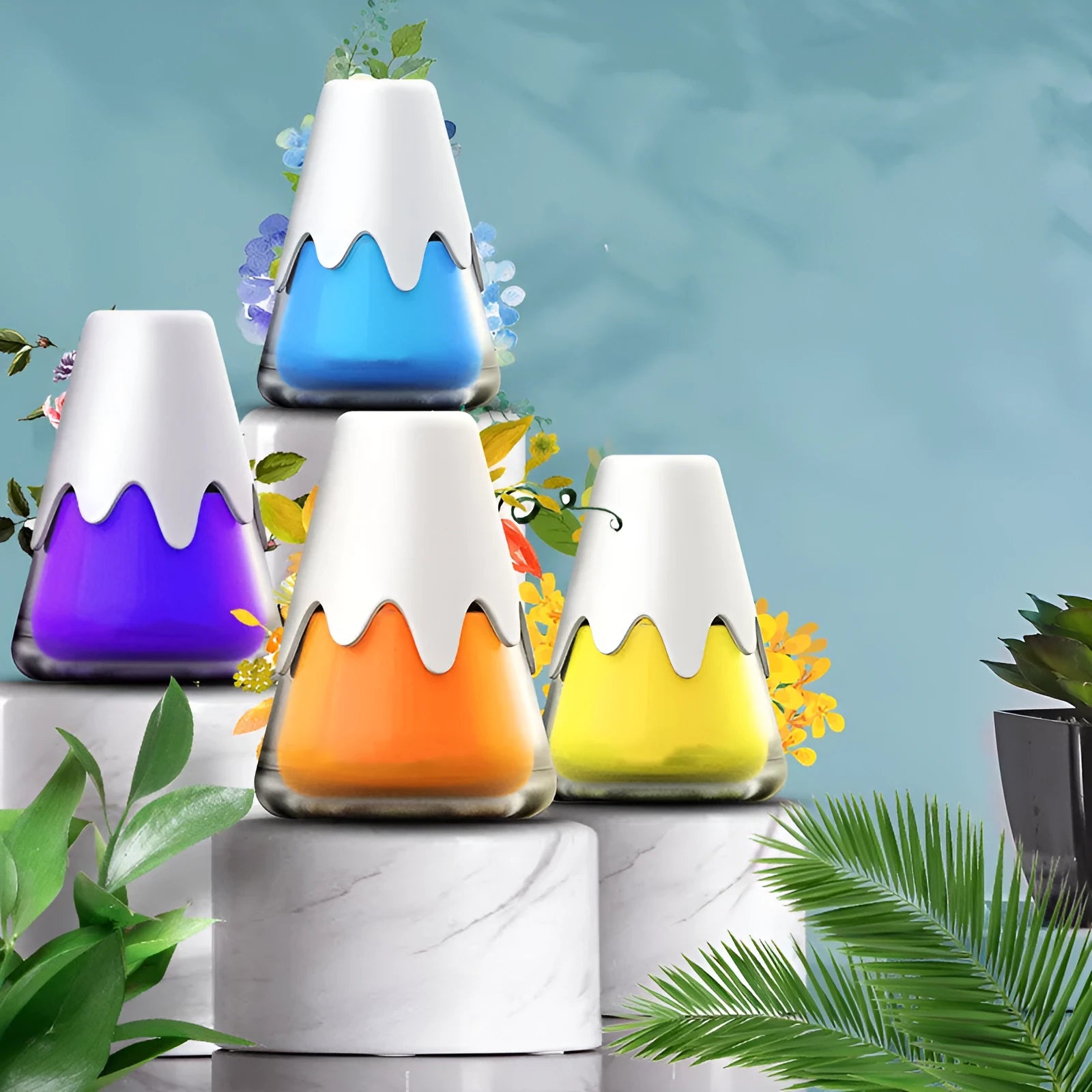 Glass jar Snow Mountain Cup car aromatherapy air freshener on a ceramic base