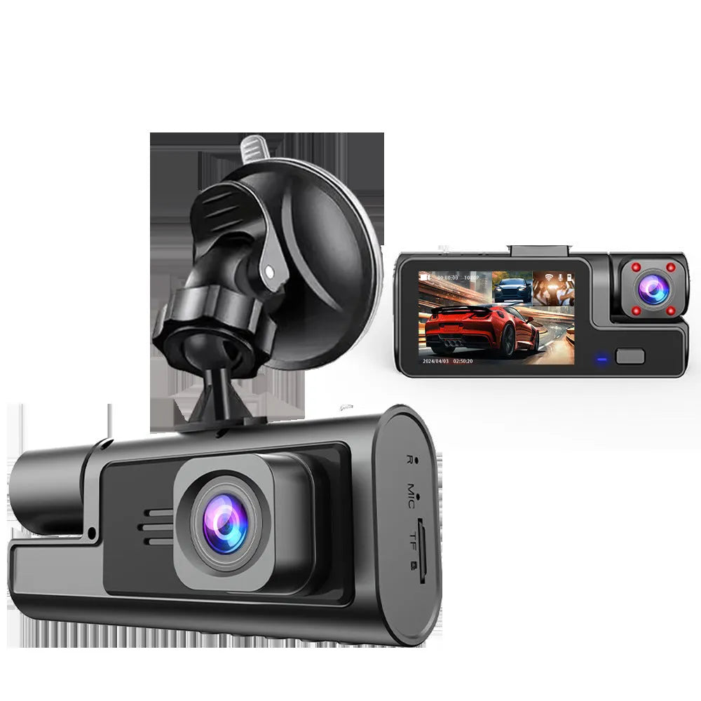WiFi-enabled car dash cam with 2-inch screen showing on-device display