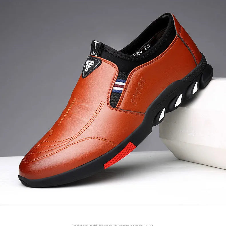 Men's black and brown leather business shoes with lace-up and slip-on style options