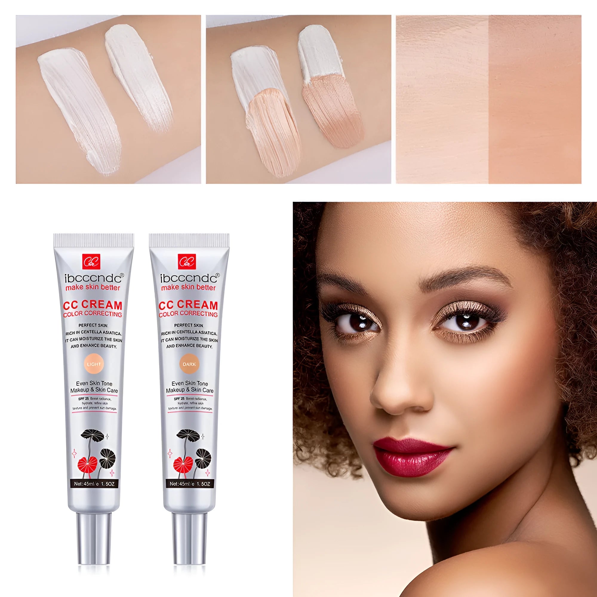 Erborian CC Cream tube with Centella Asiatica for colour correction in dark and light shades