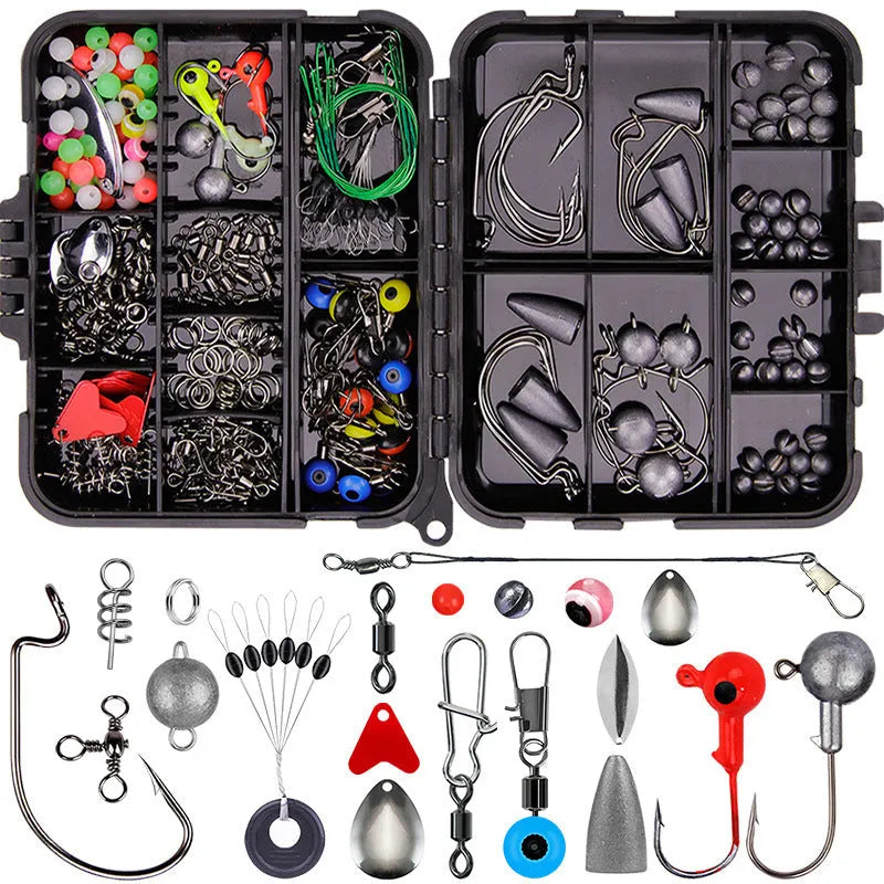 Weihe 257-piece fishing lure accessories set in black ABS organiser box with compartments