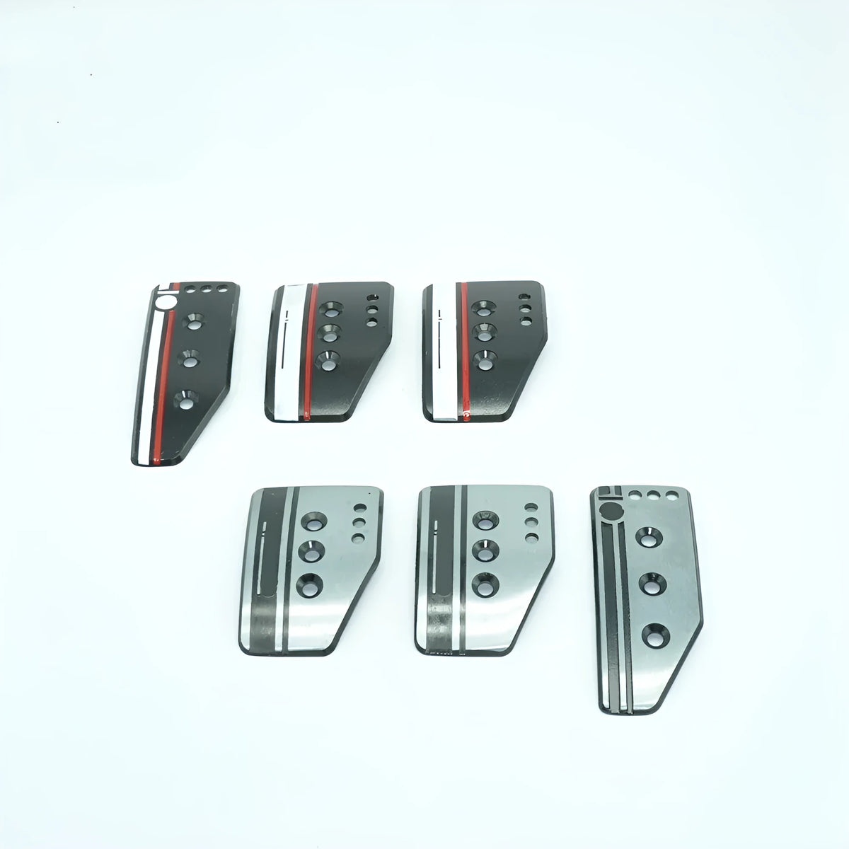 Aluminium alloy manual transmission car pedal set showing brake, accelerator and clutch pedals with SPC design pattern