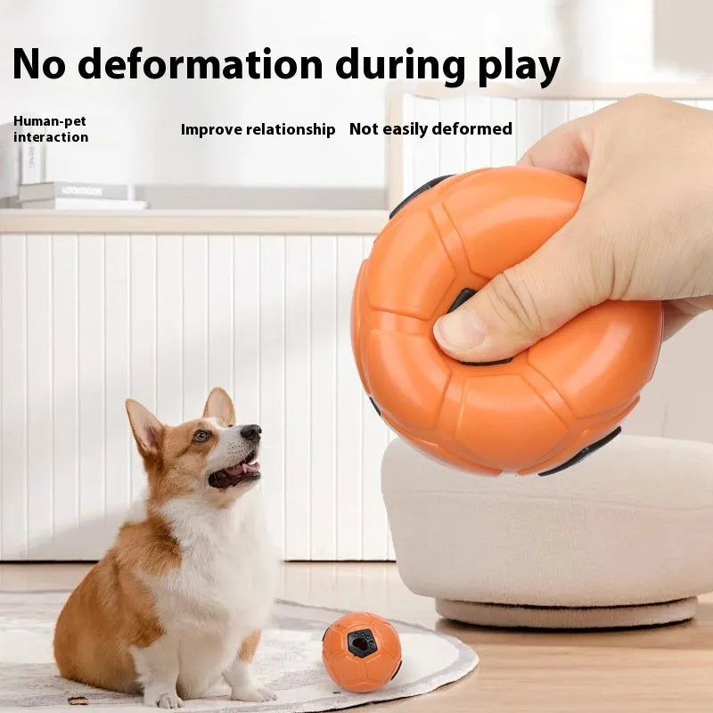 Orange and white TPR dog toy balls for chewing, one hollow and one with a teeth cleaning stick.
