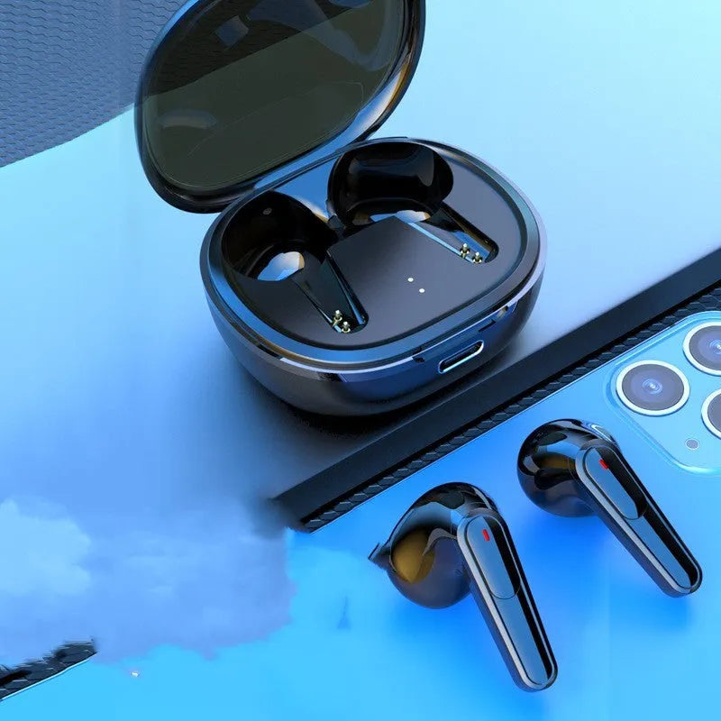 Black PRO30 in-ear Bluetooth headset with noise reduction on a dark background.