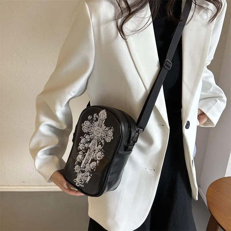 Halloween graffiti phone bag with pumpkin ghost bat print crossbody design