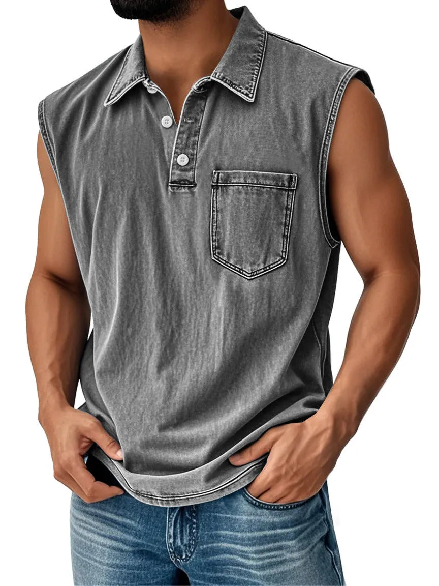 Men's 3D printed button polo shirt with short sleeves in polyester fabric, loose fit design