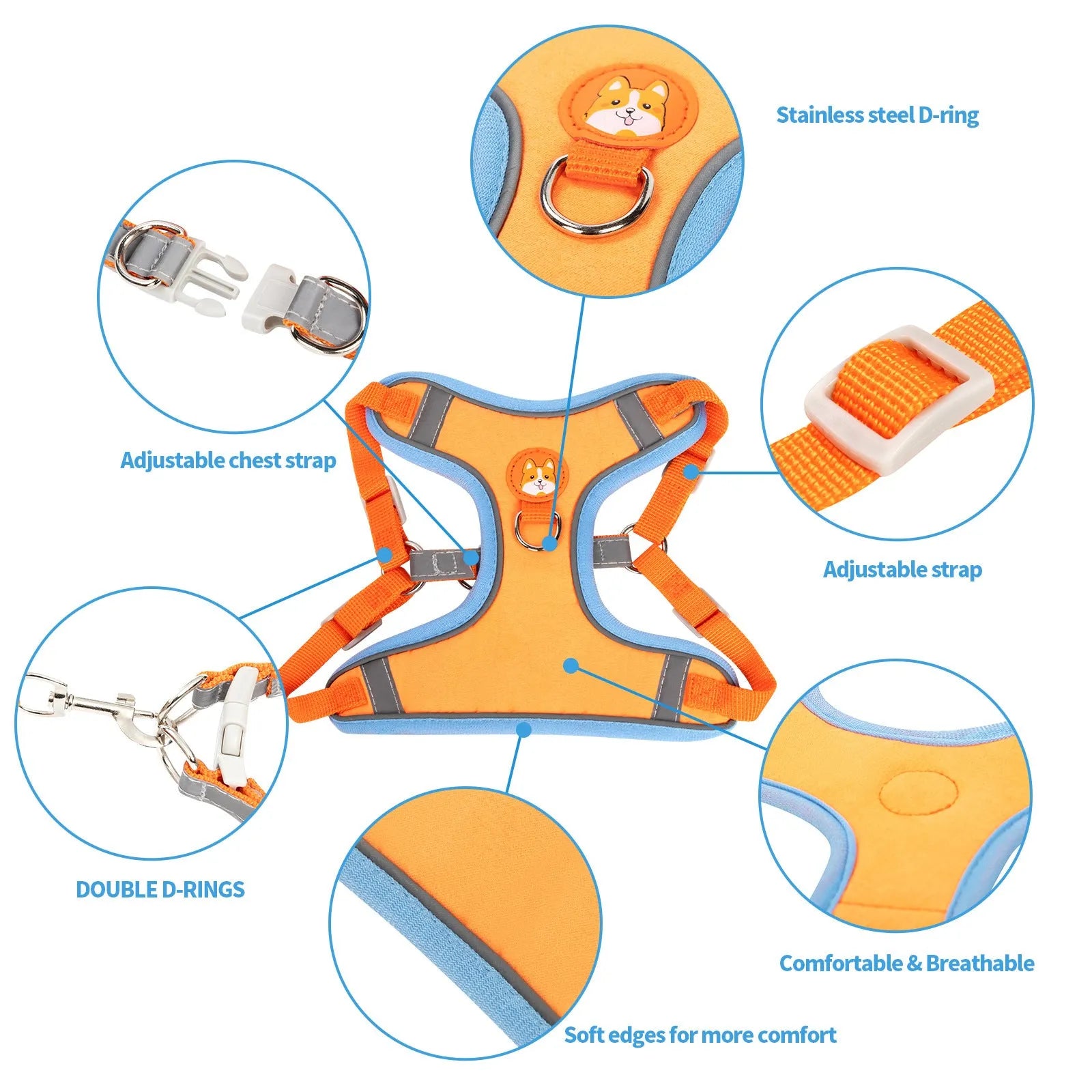 Adjustable dog haulage rope vest harness in blue brown green orange purple red anti-breaking chest strap