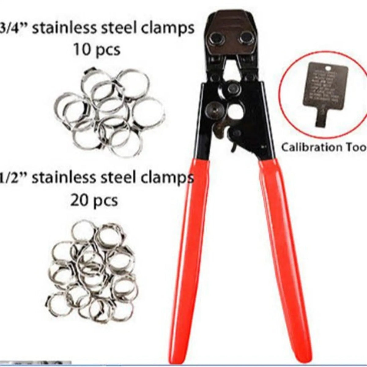 Red cloth PEX single ear metal clamp set with carbon steel cutting edge