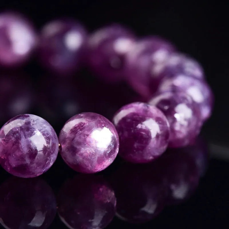 Purple amethyst crystal bracelet with geometry beads in Korean style, showing polished 5A grade stones on adjustable strand