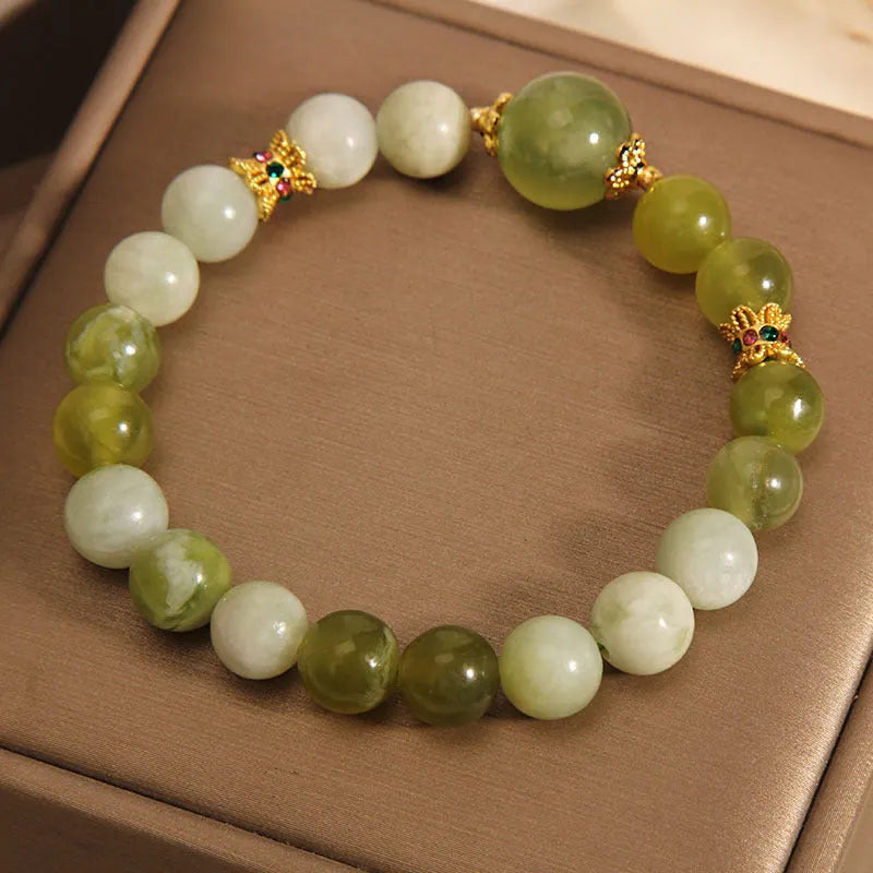 Xiuyan jade green women's bracelet with original sweet Mori design and after rain colour