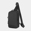 Casual black TPU waterproof chest bag with single strap and square vertical shape.