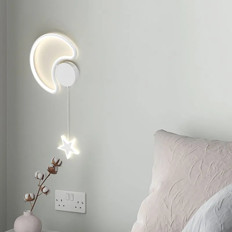 Five-pointed star bedside wall lamp for children's room in celestial cloud, moon, and star designs