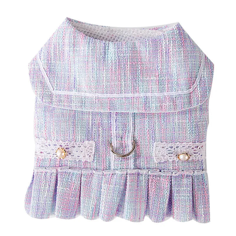 Purple and pink polyester pet clothing for cats and small dogs in four sizes