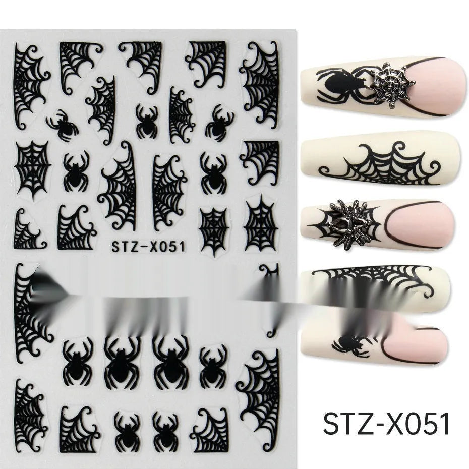 Cartoon love pattern nail art sticker decals in black and silver colours on a plastic sheet.
