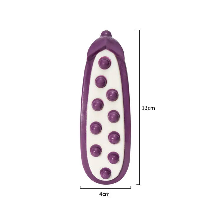 Purple and green durable rubber dog chew toys in large and small sizes for aggressive chewers