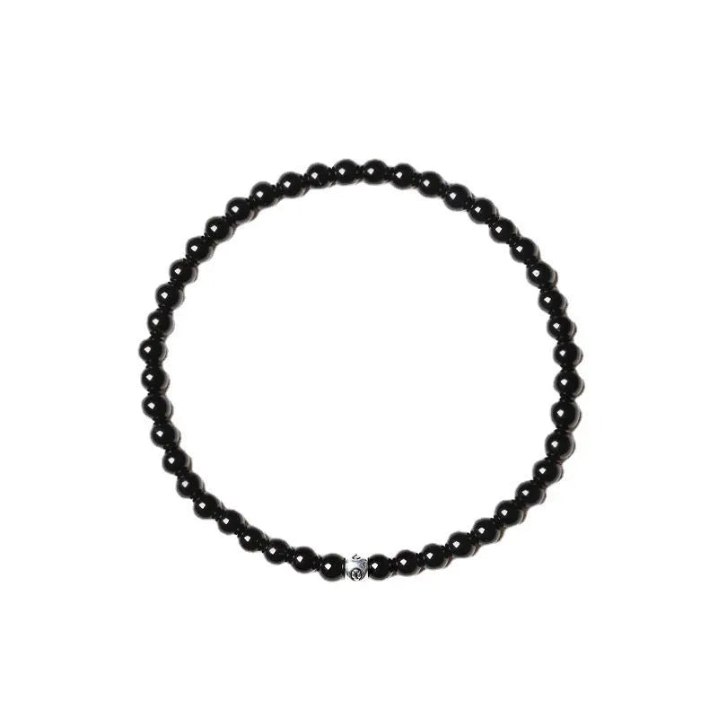 Fine obsidian agate blue san bracelet with 4mm black and blue beads, chamfered square grain, unisex free size electroplated jewellery