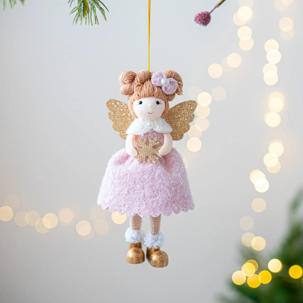 Christmas angel wings plush pendant in pink and white cloth with modern simplicity design