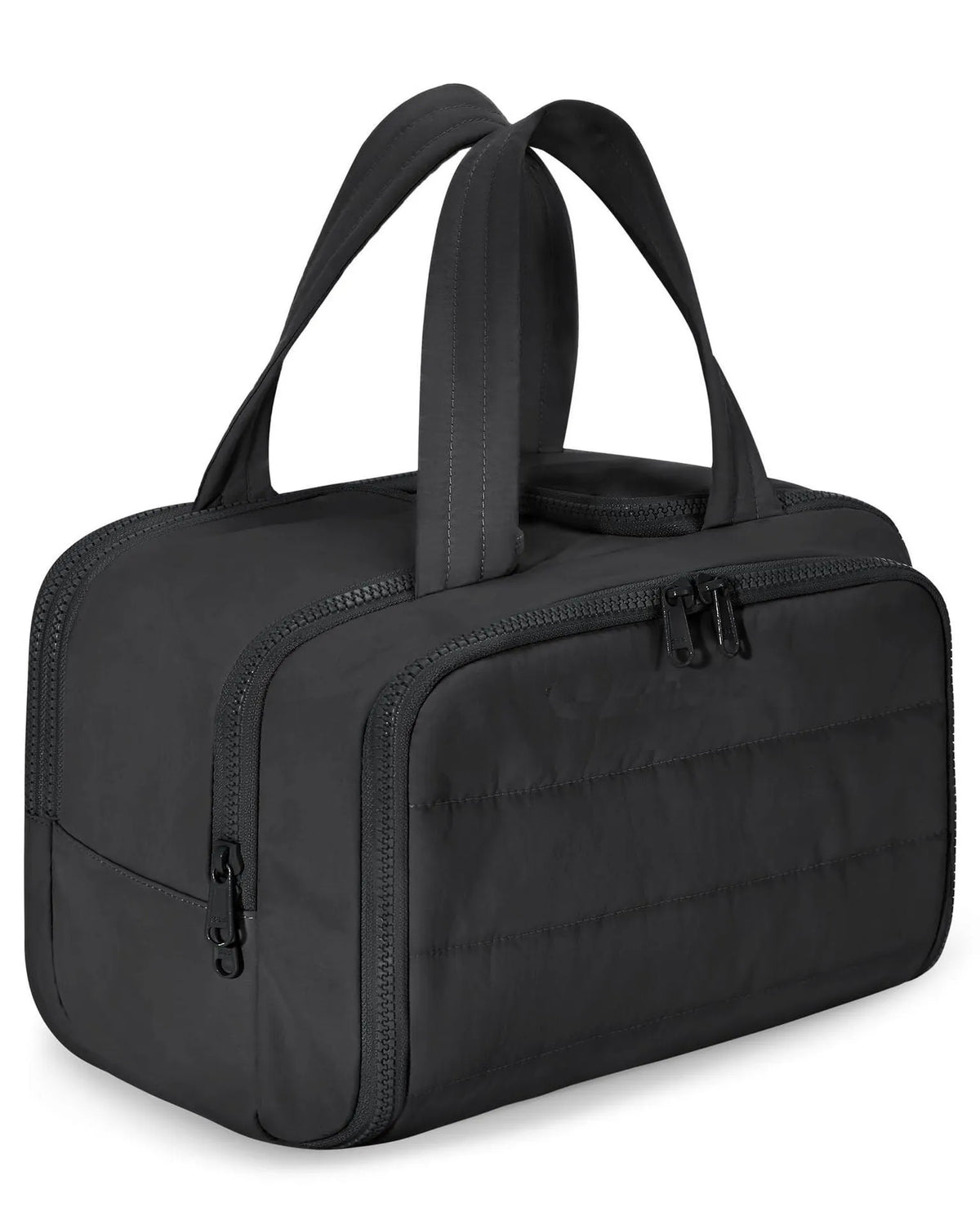 Large open-top travel toiletry bag in polyester, showing spacious interior and modern style.