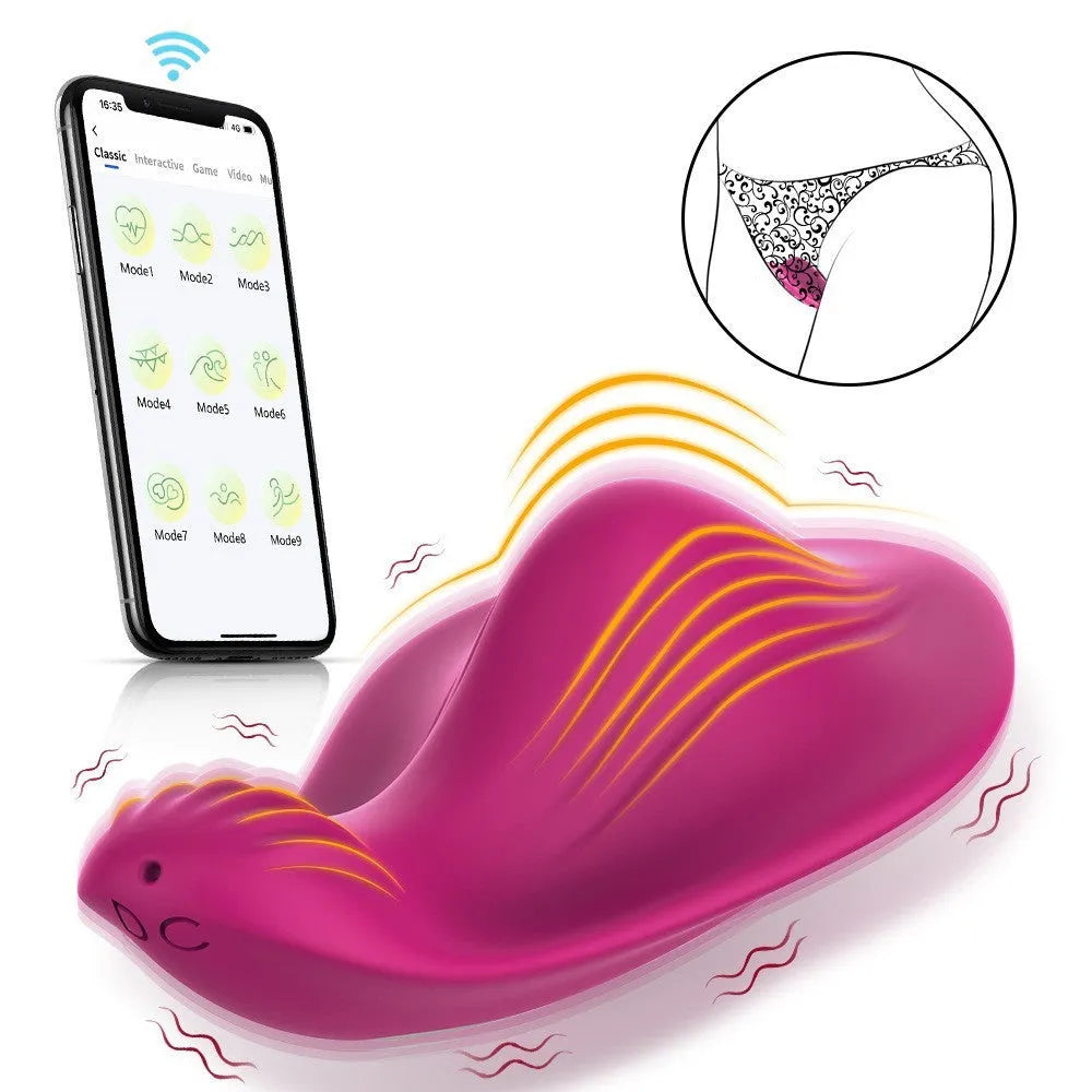 Rose red wearable female massager with butterfly design and app remote control