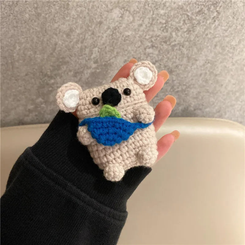 Handmade knitted koala bear backpack design AirPods protective cover