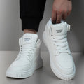Men's white microfiber casual shoes with round toe design for autumn and winter leisure wear