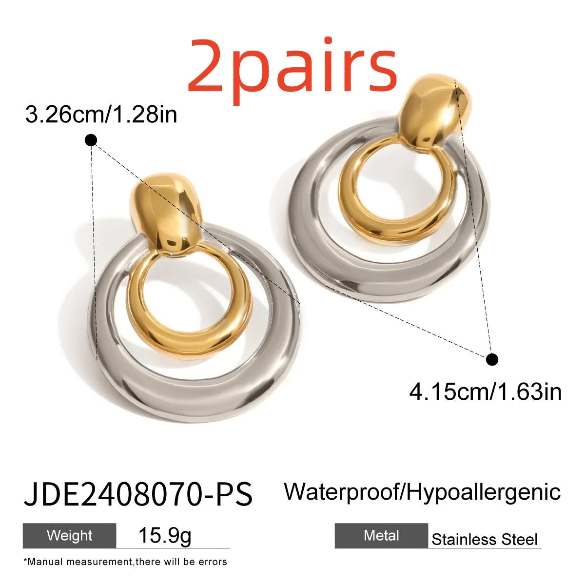 Golden round stud earrings with double-layer hollow construction and contemporary geometry design