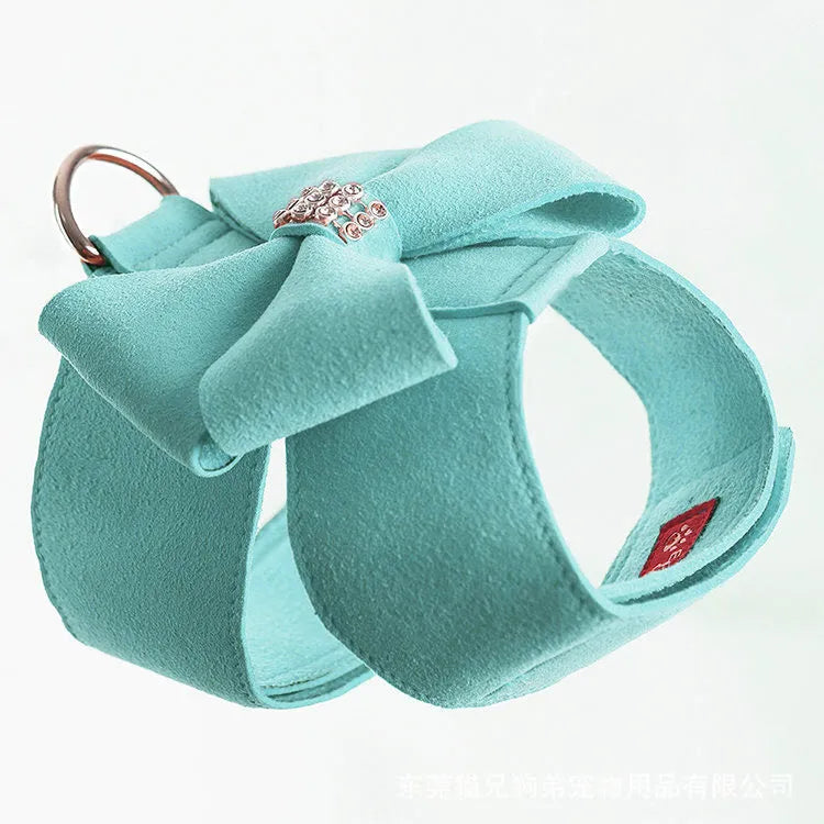 Colourful puppy chest strap harness with bowknot design in microfiber material