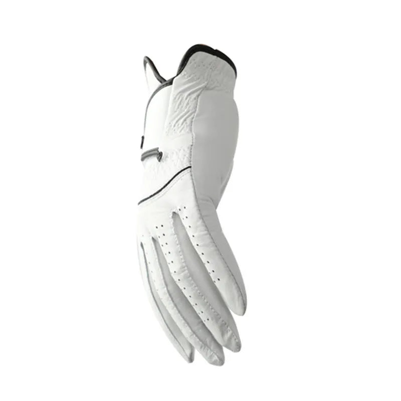 Men's white half sheepskin leather golf glove showing non-slip palm detail