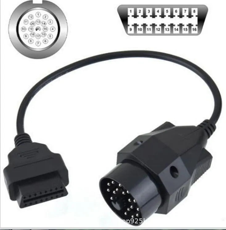 BMW OBD2 diagnostic adapter cable showing 20-pin and 16-pin connectors