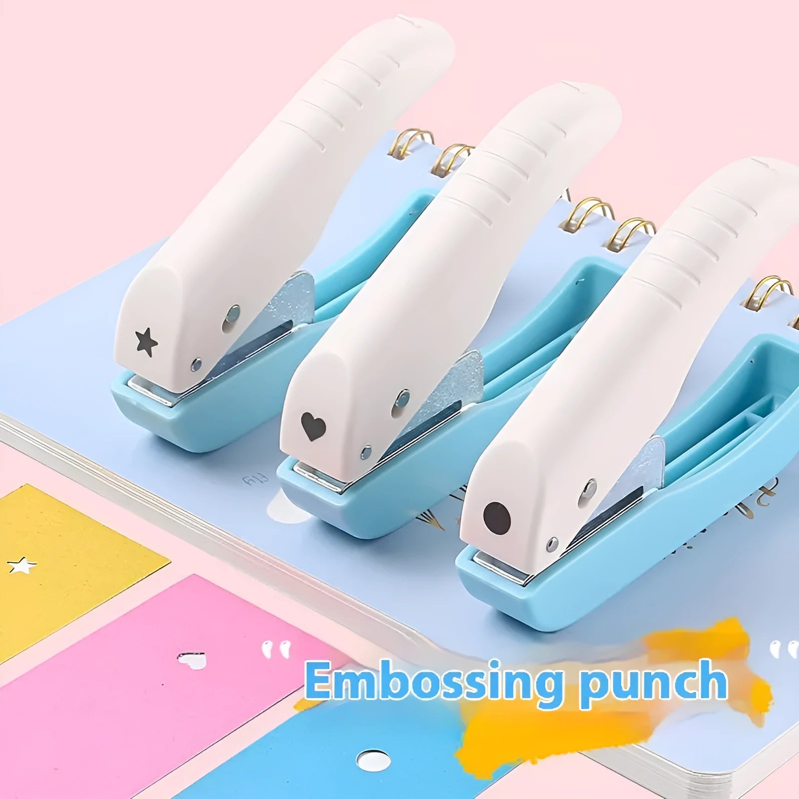 Small manual punching machine with four metal dies: love heart, star, 4mm round, and 6mm round hole.