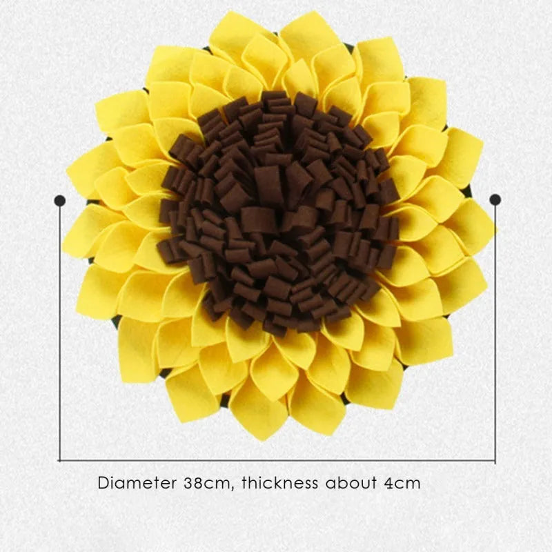 Yellow sunflower snuffle mat for dog feeding and nosework training games