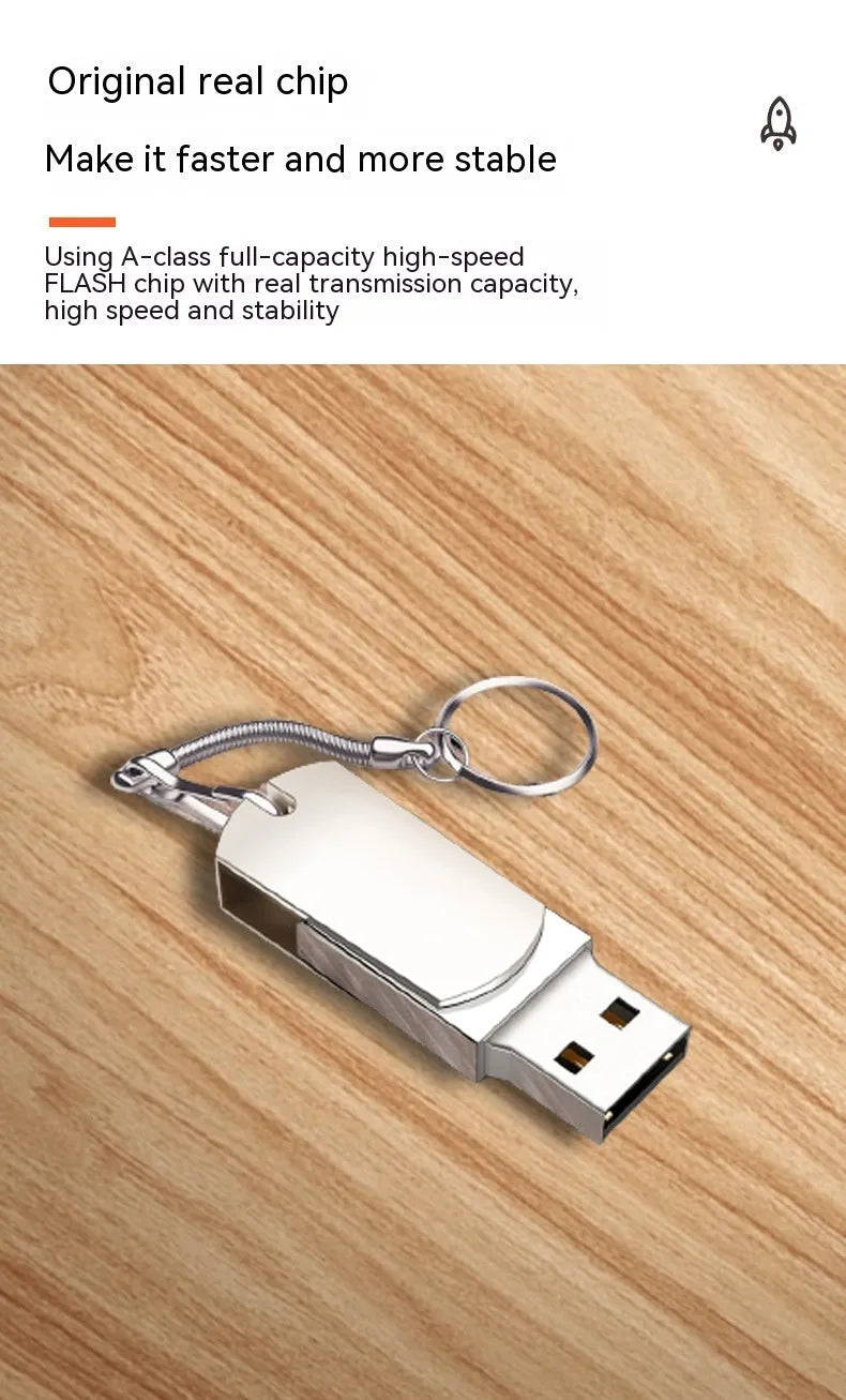 White metal USB flash drive with a rotating cap, showing 16GB capacity and USB 3.0 connector.