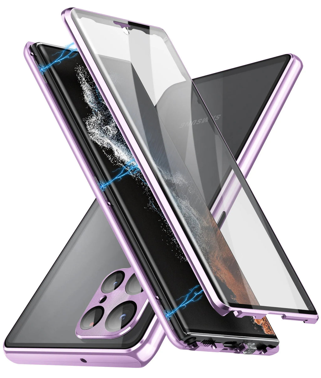 Black metal magnetic phone case with peep-proof mirror for Samsung Galaxy S24 Ultra