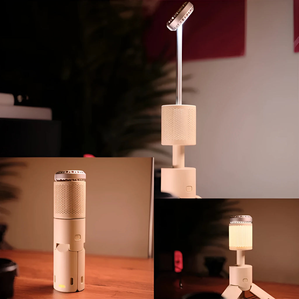 Portable LED camping lantern in off white or dark grey with button switch