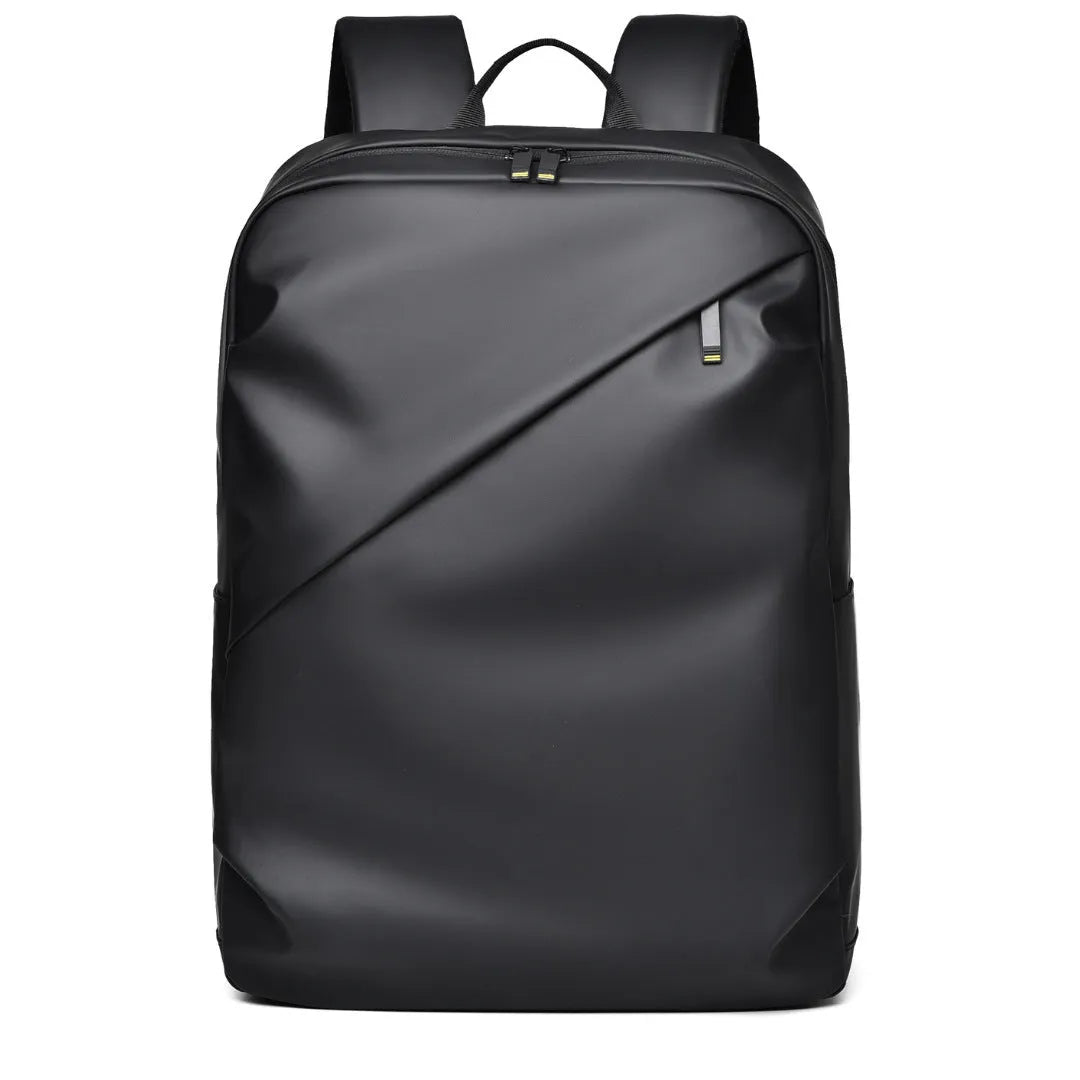 Large waterproof PU leather backpack for men with visible stitching details in black colour