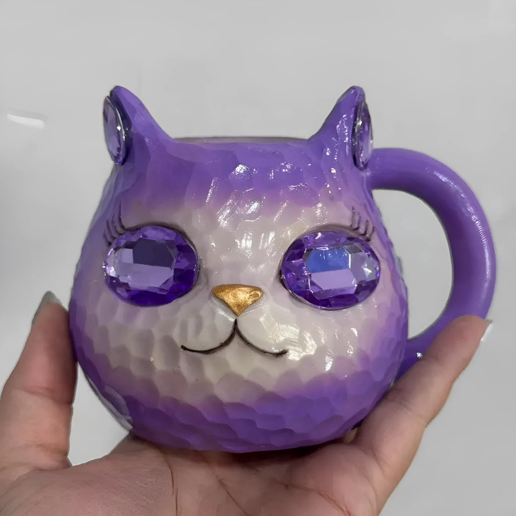 Crystal Earth Cat Cup resin craft ornament in purple green blue pink plastic for gift giving